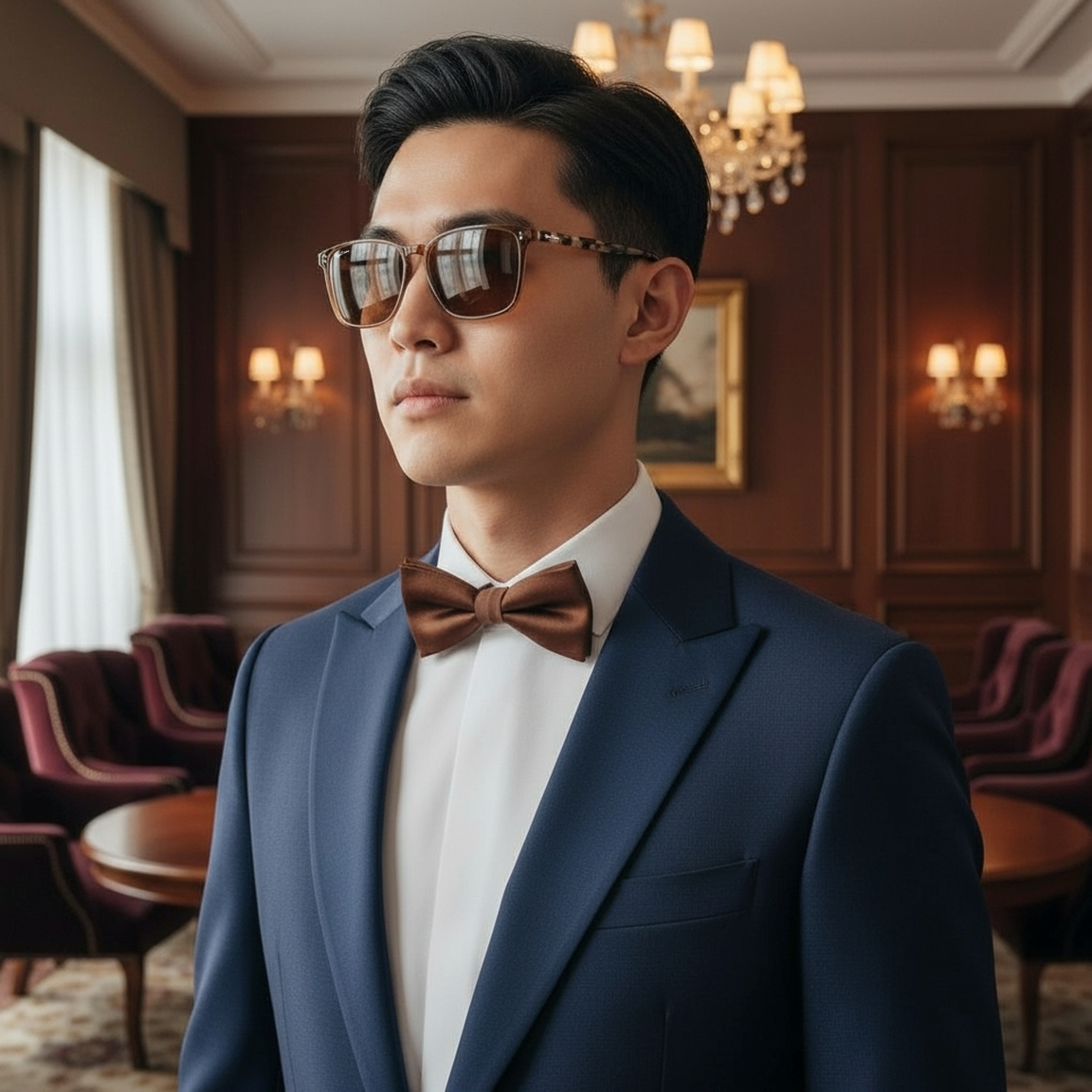 Man Wearing Brown Signature Dune Sunglasses In Living Room