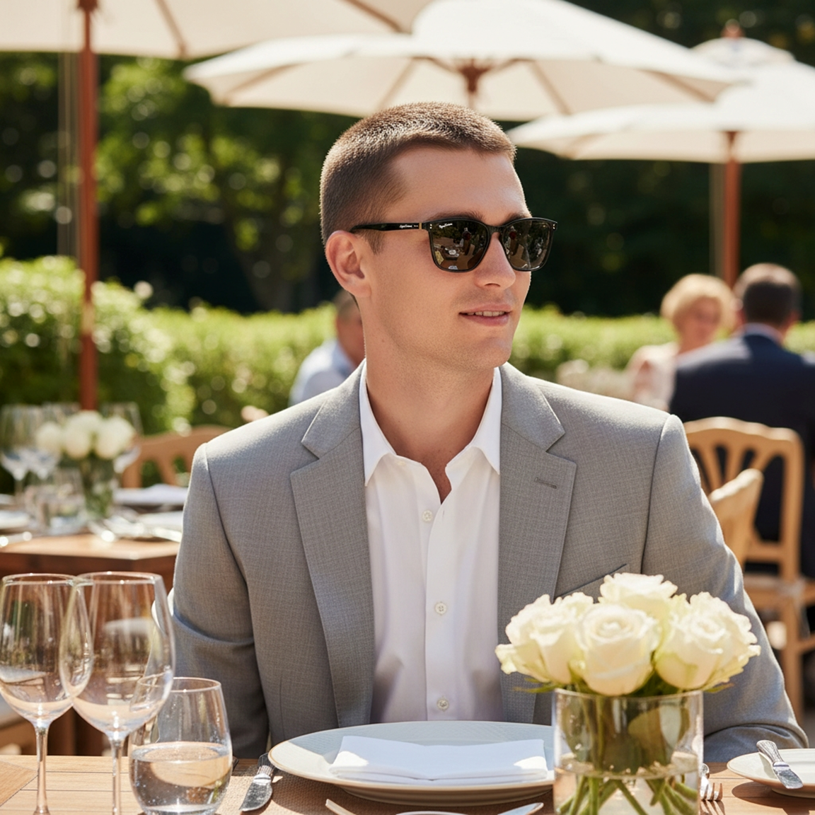 Man Wearing Black Signature Elegance Sunglasses Outside