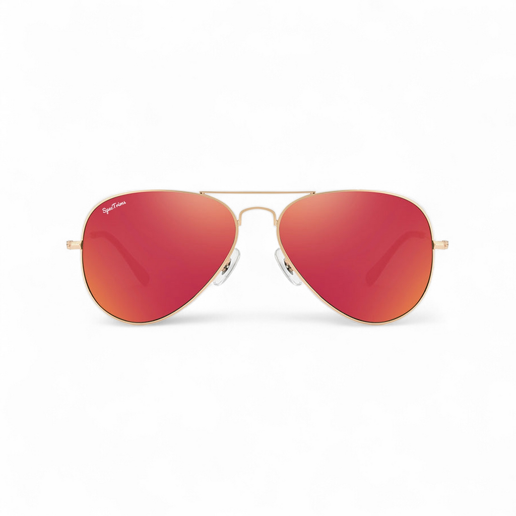 Gold Frame Red Lens Sunset Aviator Sunglasses Front View