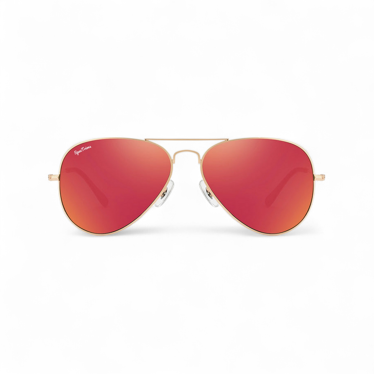 Gold Frame Red Lens Sunset Aviator Sunglasses Front View