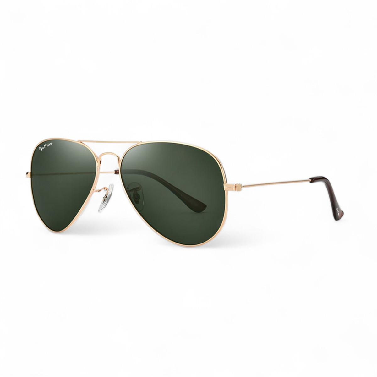 Gold Frame Green Lens Pilot Aviator Sunglasses Side View