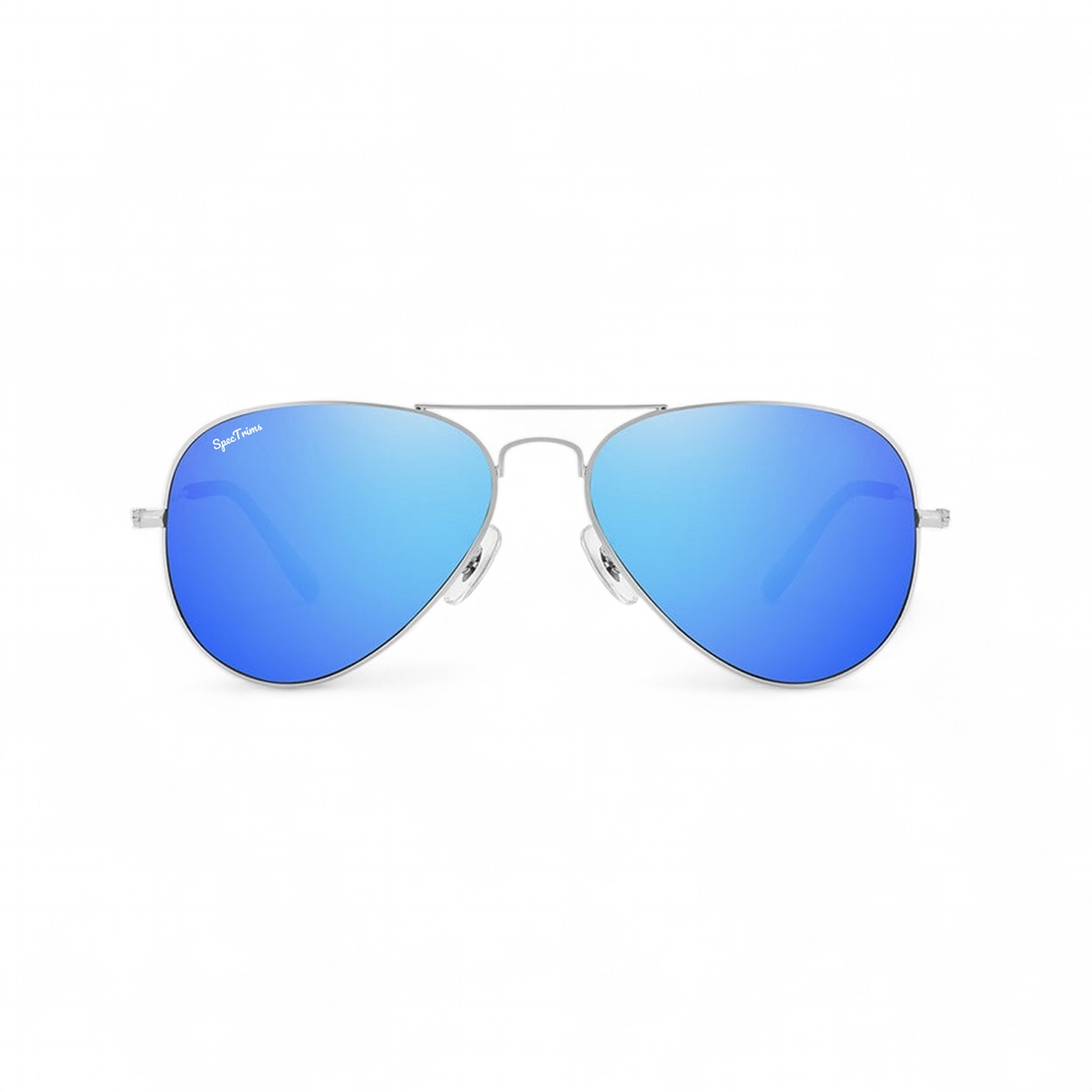 Silver Frame Blue Lens Sky Aviator Sunglasses Front View