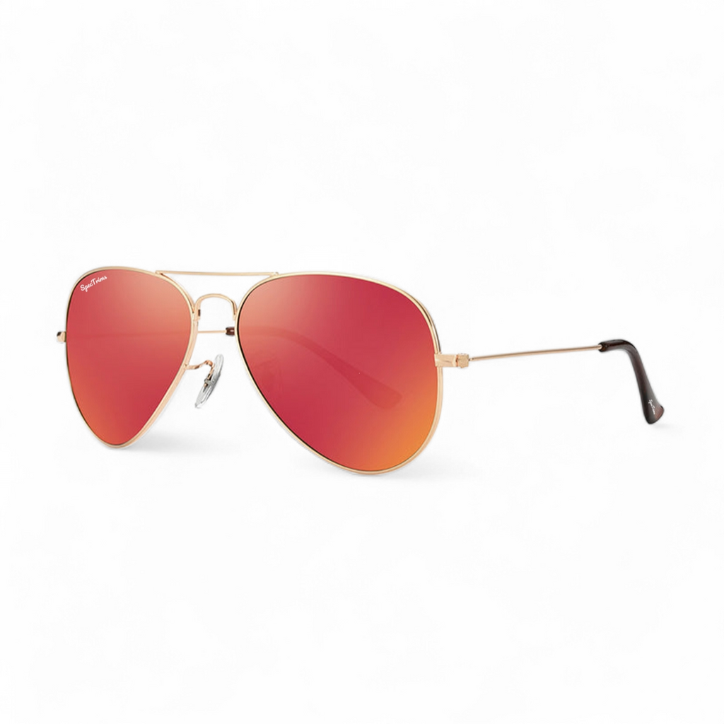 Gold Frame Red Lens Sunset Aviator Sunglasses Side View