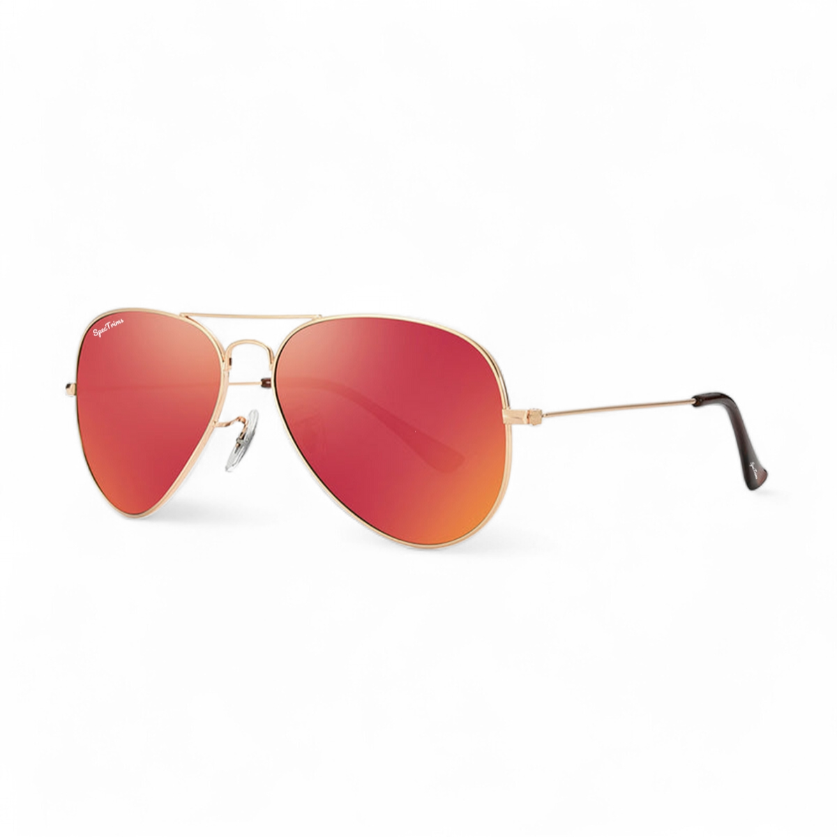 Gold Frame Red Lens Sunset Aviator Sunglasses Side View