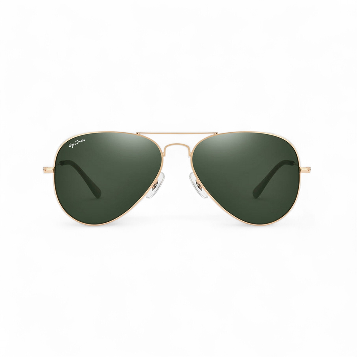 Gold Frame Green Lens Pilot Aviator Sunglasses Front View